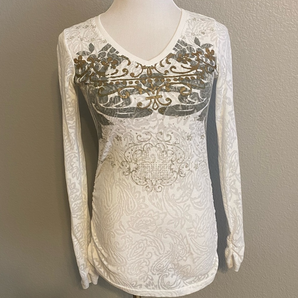 CAbi White Burnout Long Sleeve T